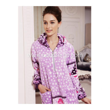 Soft Fleece Pajama Dress With Zipper And Hood